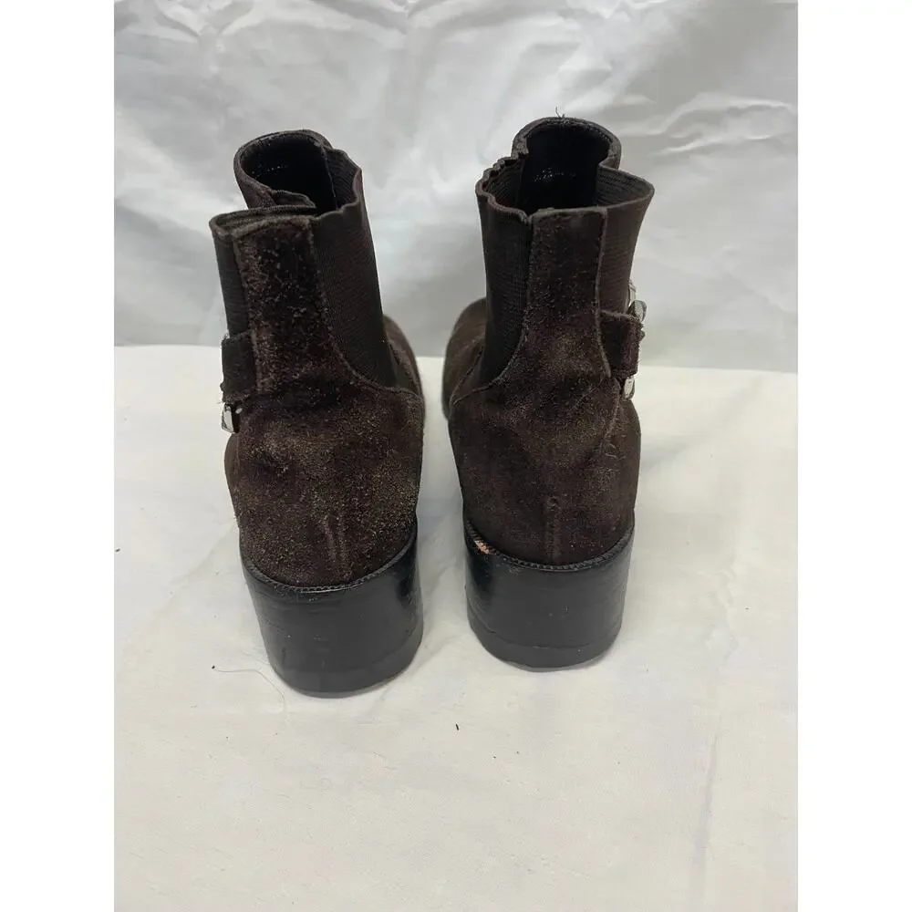 Brighton Women's Ankle Boots Size 7M Brown Suede Silver-Tone Buckles Pre-owned